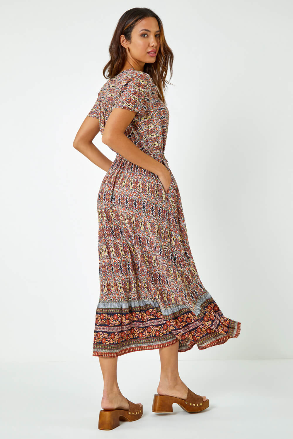 Rust Boho Print Fit and Flare Maxi Dress, Image 3 of 5