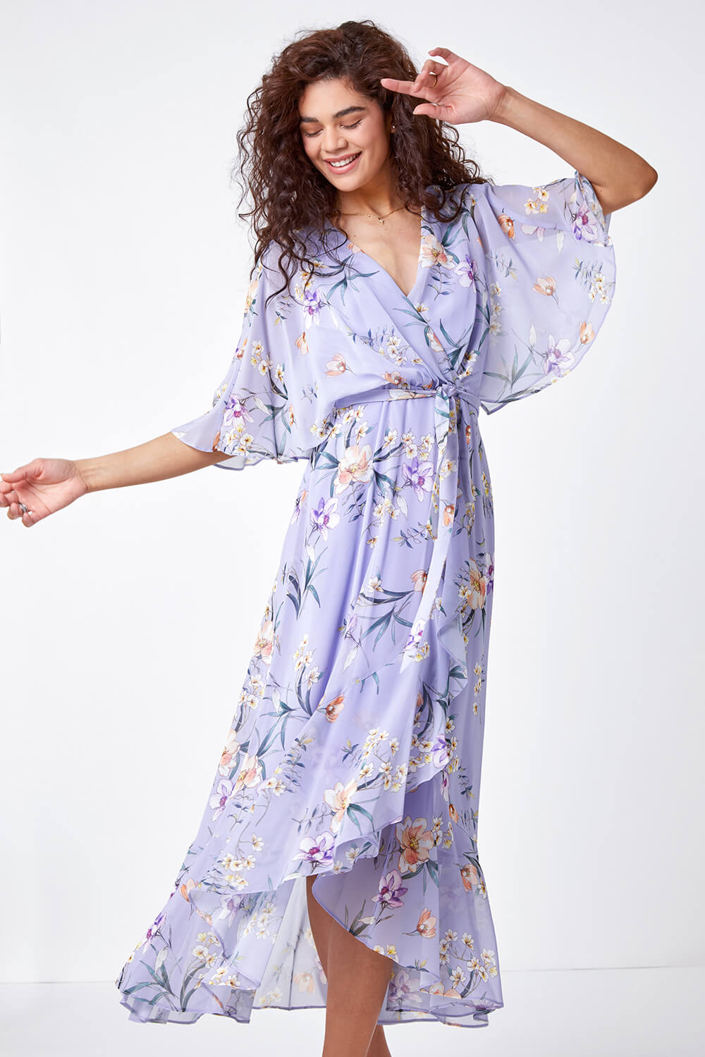 Chiffon Wrap Maxi Dress in Lilac - Roman Originals UK