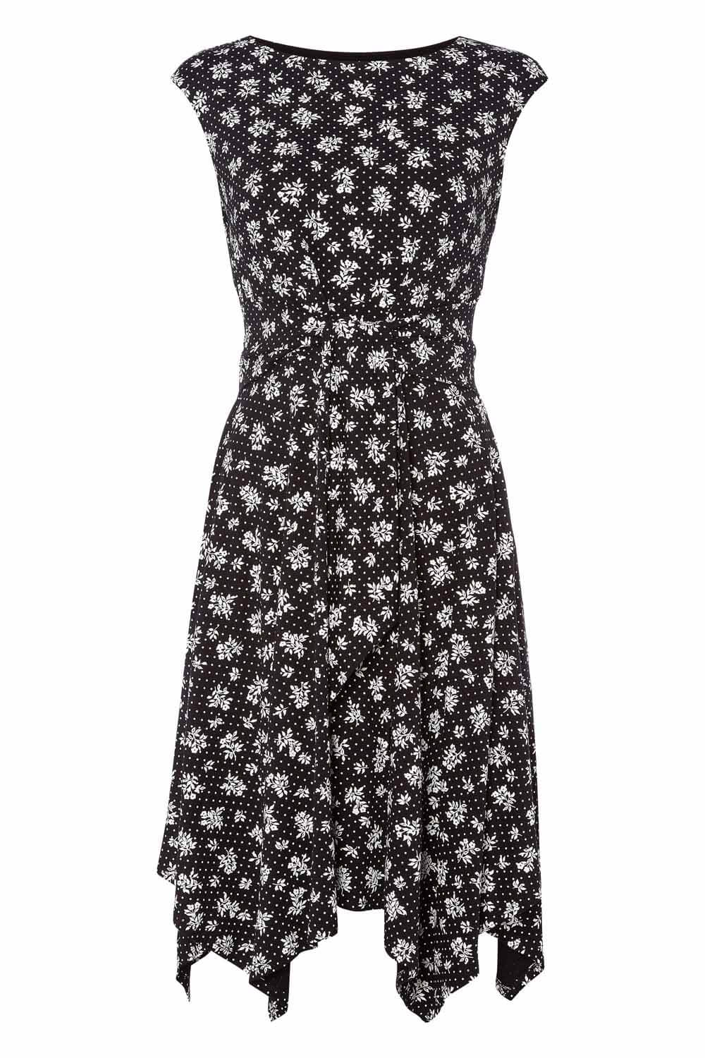 Black Floral Print Fit and Flare Dress, Image 4 of 4