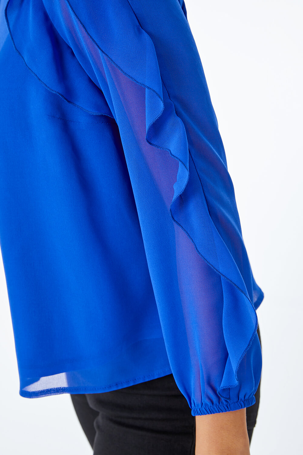 Royal Blue Petite Frill Sleeve Top, Image 5 of 5