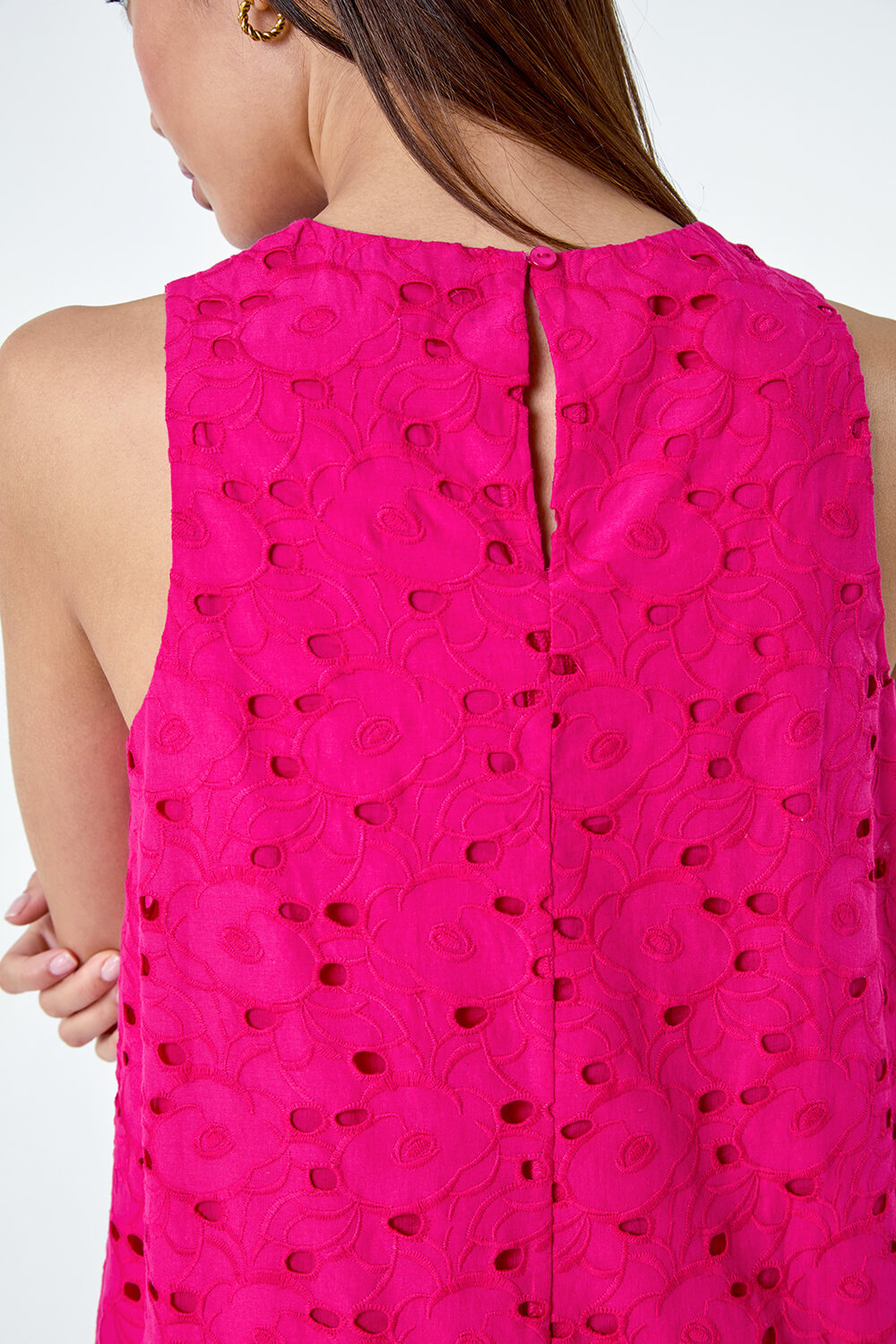 CERISE Cotton Embroidery Detail Shift Dress, Image 5 of 5