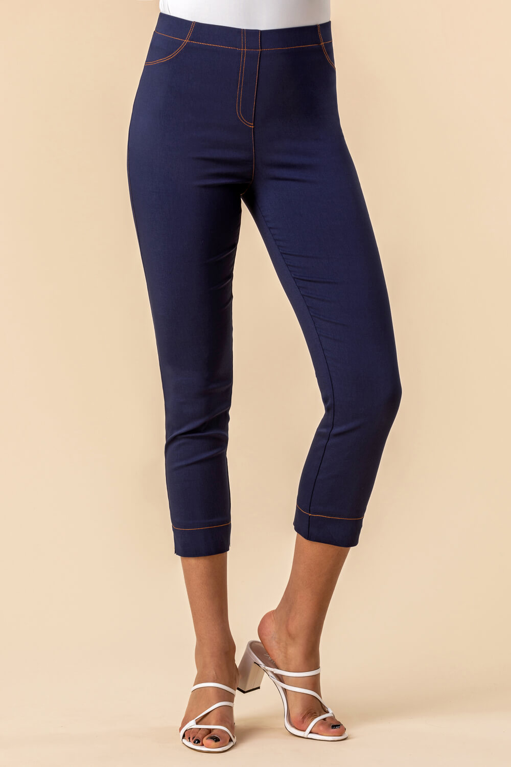 Stitch Detail Cropped Stretch Trousers