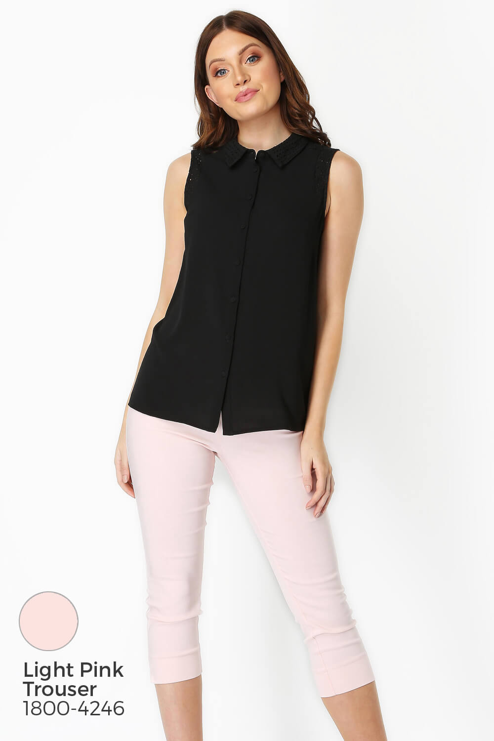 Black Sleeveless Lace Insert Shirt , Image 5 of 8