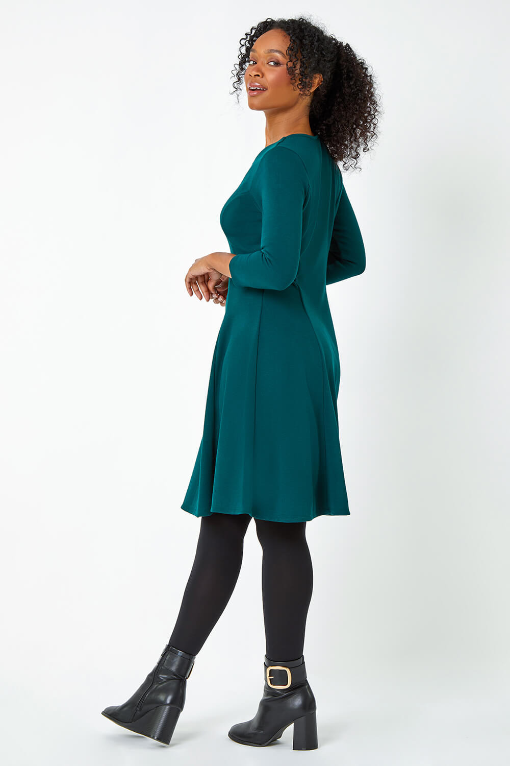 Forest  Petite Panelled Skater Stretch Dress, Image 3 of 5