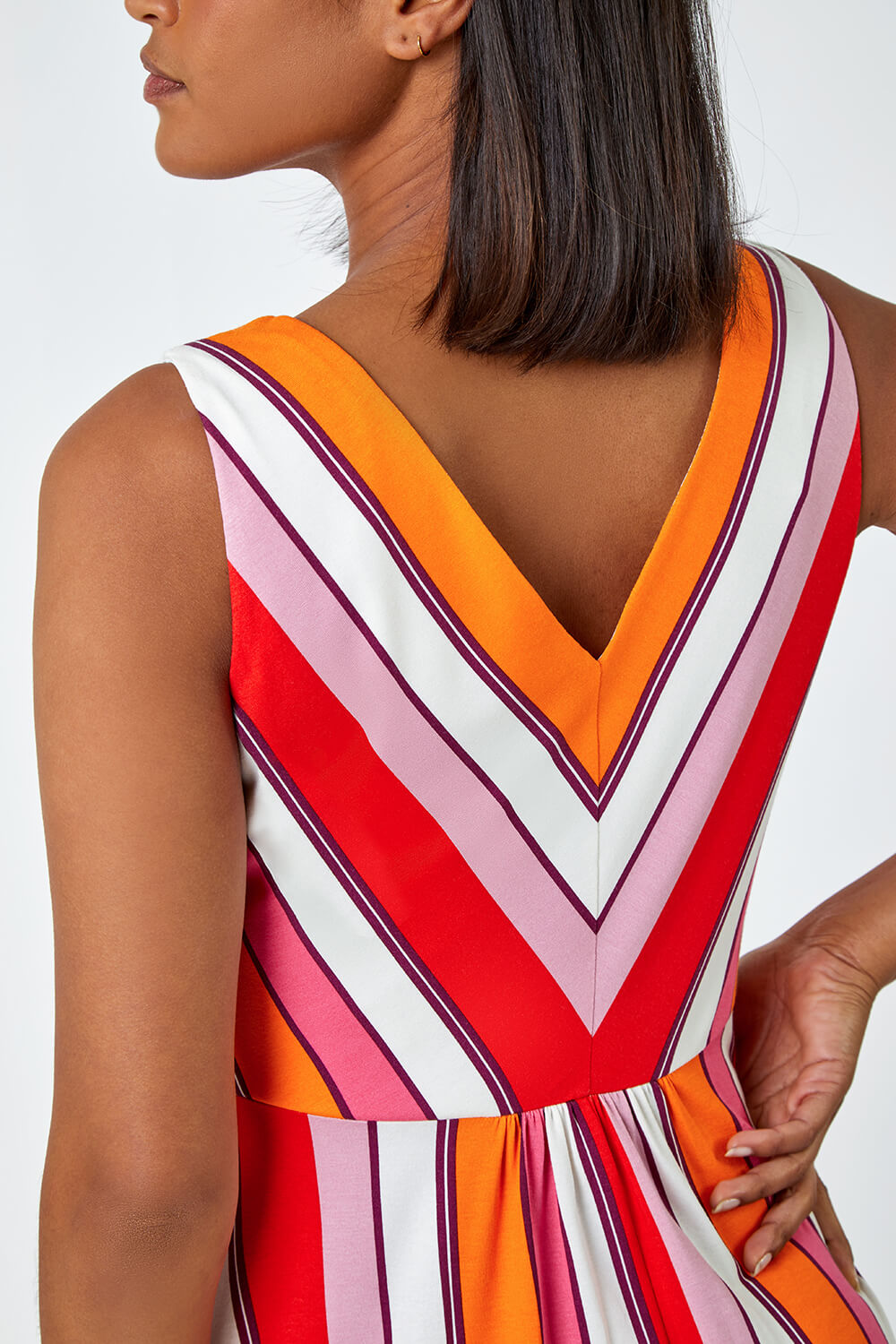 Red Sleeveless Stripe Print Midi Stretch Dress, Image 5 of 5