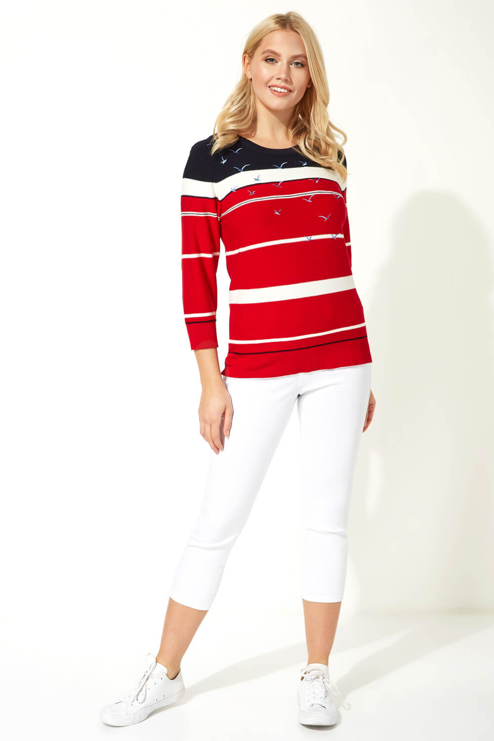 Red Nautical Bird Embroidered Stripe Jumper, Image 4 of 5