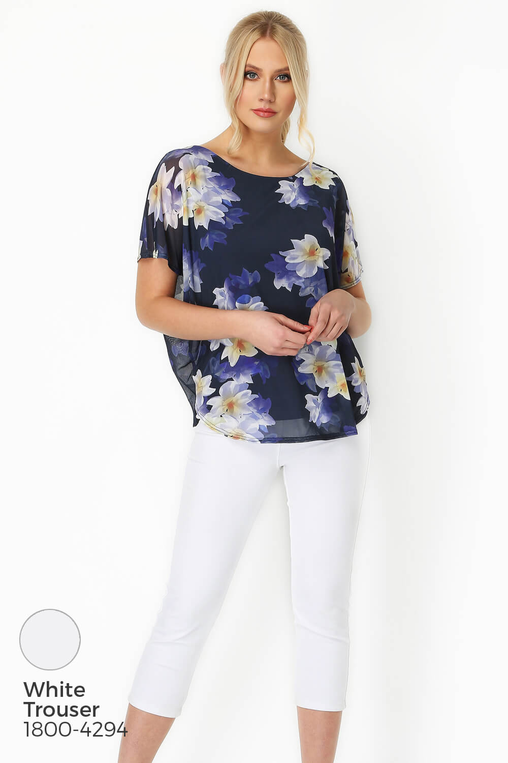 Blue Floral Chiffon Overlay Top, Image 5 of 8
