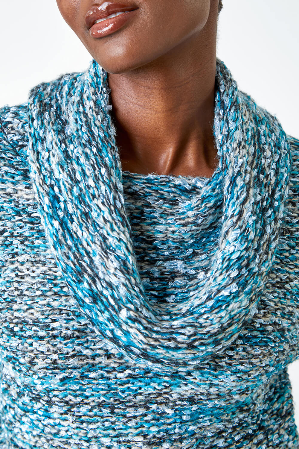 Turquoise Cowl Neck Tape Yarn Jumper, Image 5 of 5