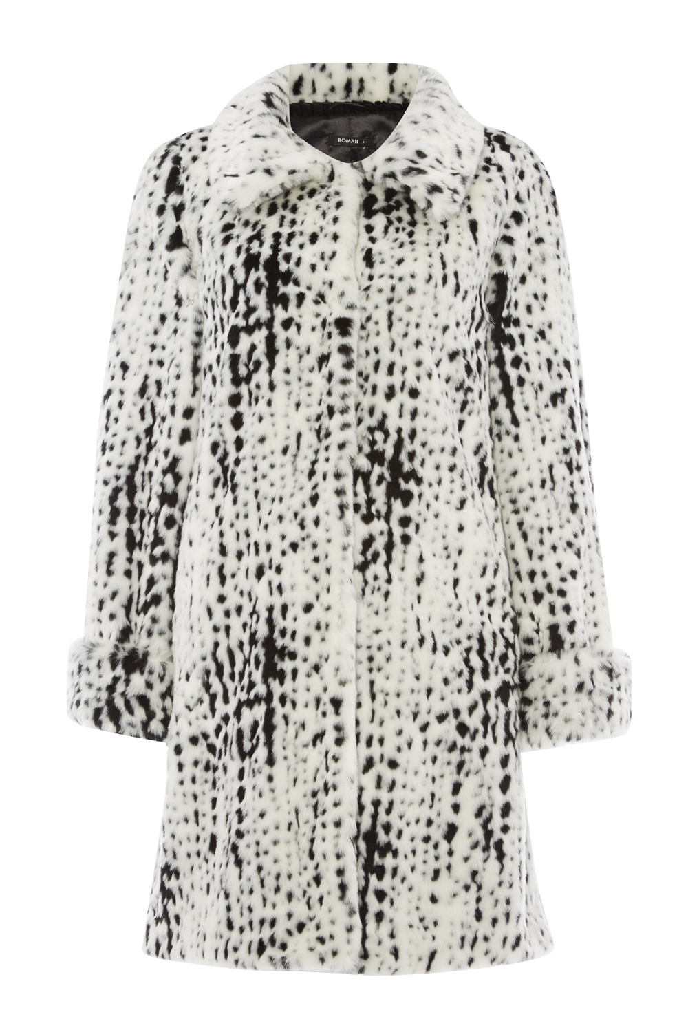 Spot Faux Fur Contrast Coat in Ivory - Roman Originals UK