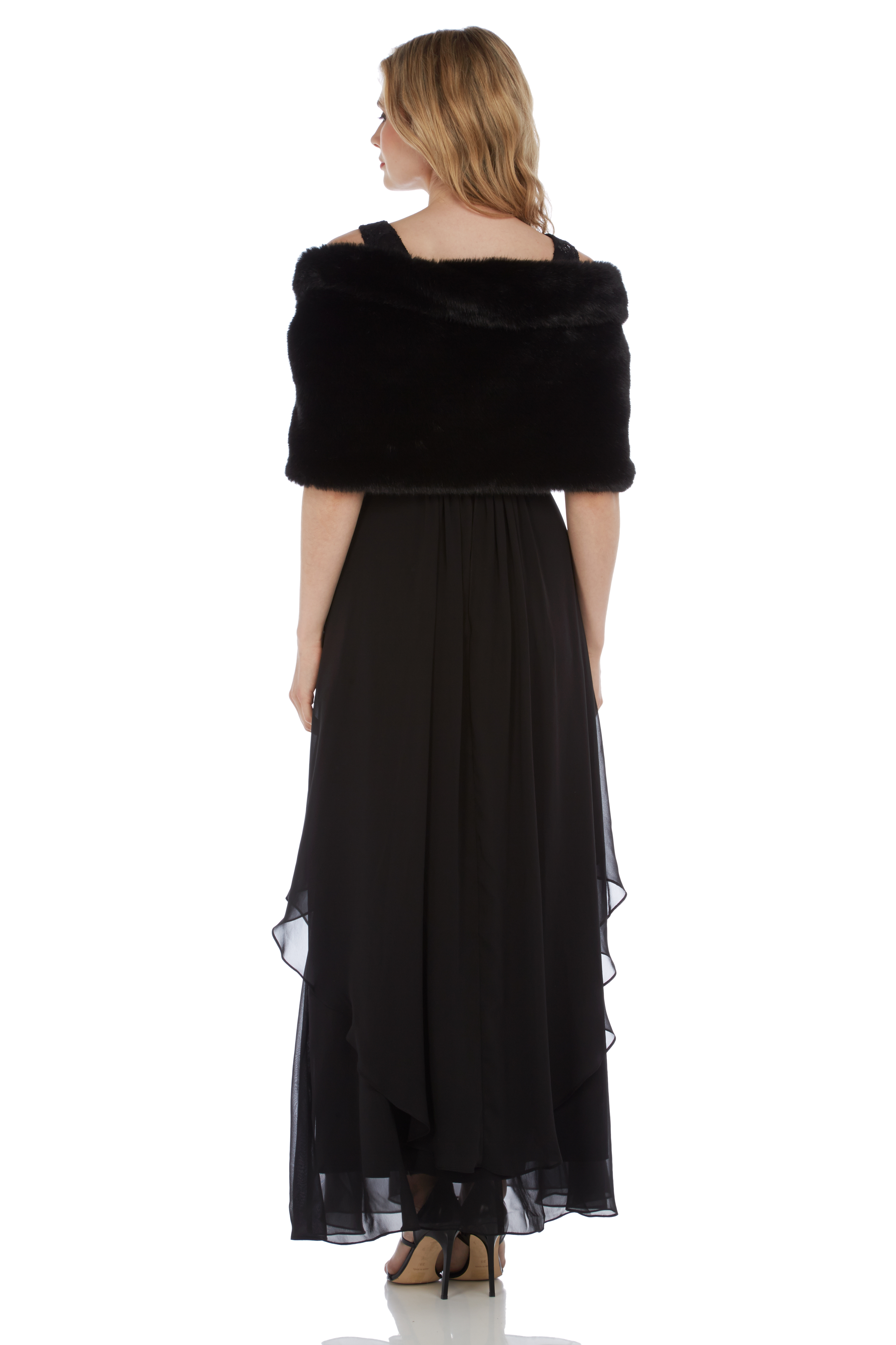 Karine Black Faux Fur Shawl