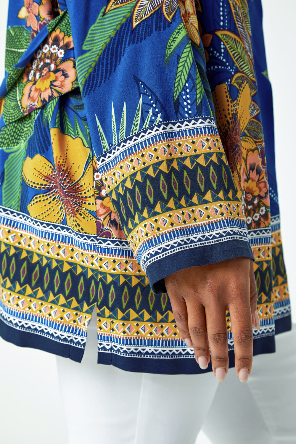Blue Petite Tropical Print Kimono Jacket, Image 5 of 5