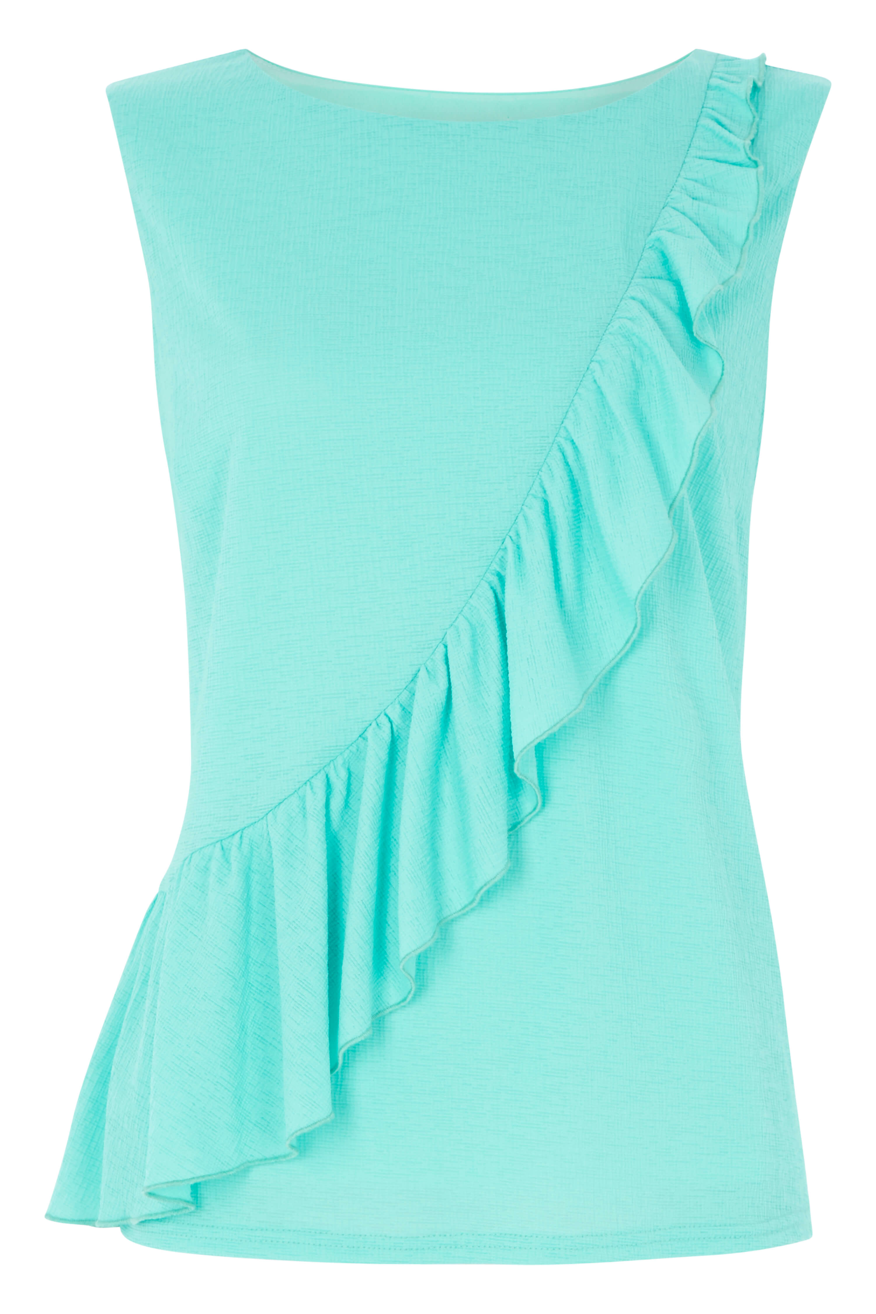 Turquoise Frill Textured Jersey Top, Image 2 of 2