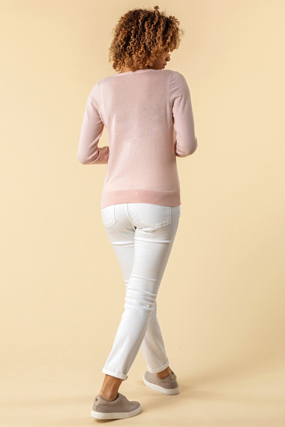 Light Pink Faux Pearl Button Detail Cardigan, Image 2 of 4