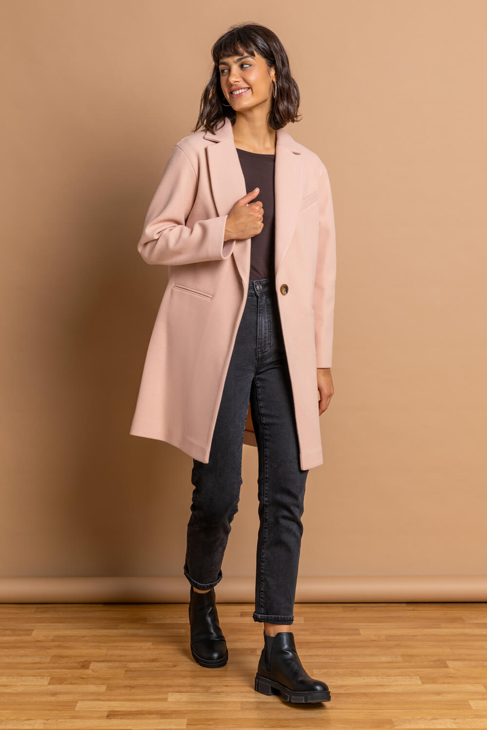 Light Pink Rever Collar Long Coat, Image 3 of 5