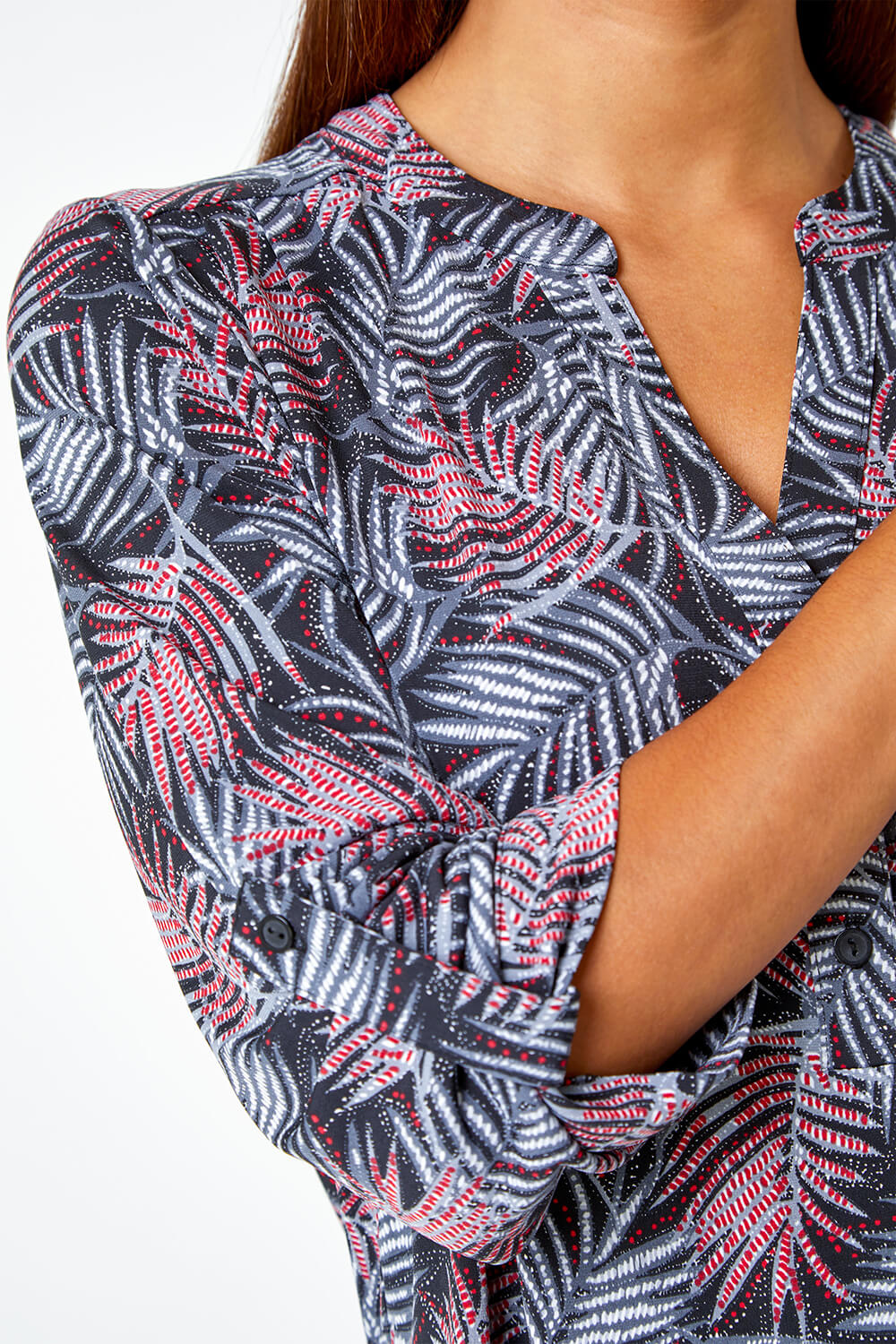 Red Leaf Print Stretch Blouse, Image 5 of 5