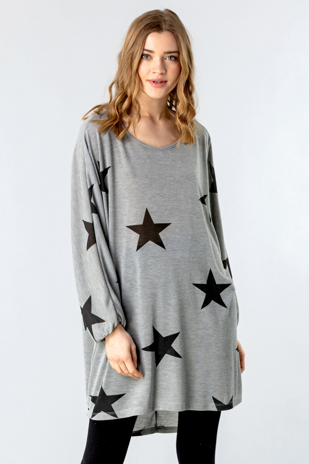 Grey One Size All Over Star Print Lounge Top, Image 4 of 4