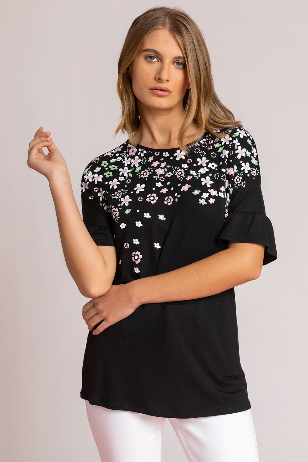 Floral Print Frill Sleeve Top