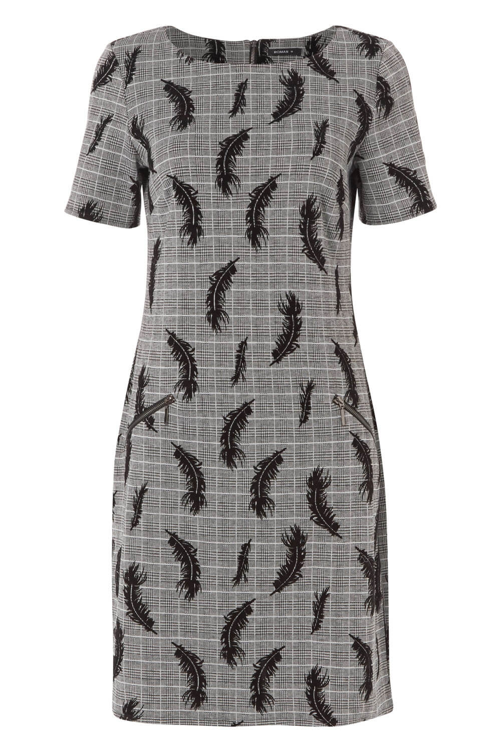 Grey Feather Checked Smart Shift Dress, Image 5 of 5