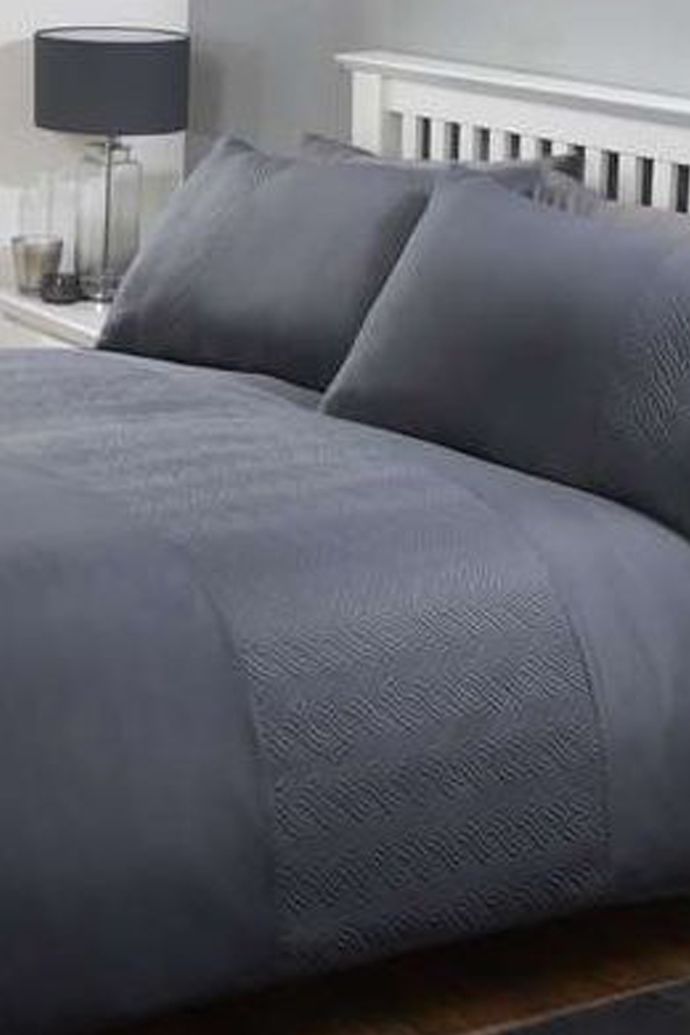 Double Plain and Textured Duvet Cover Set in CHARCOAL Roman Originals UK
