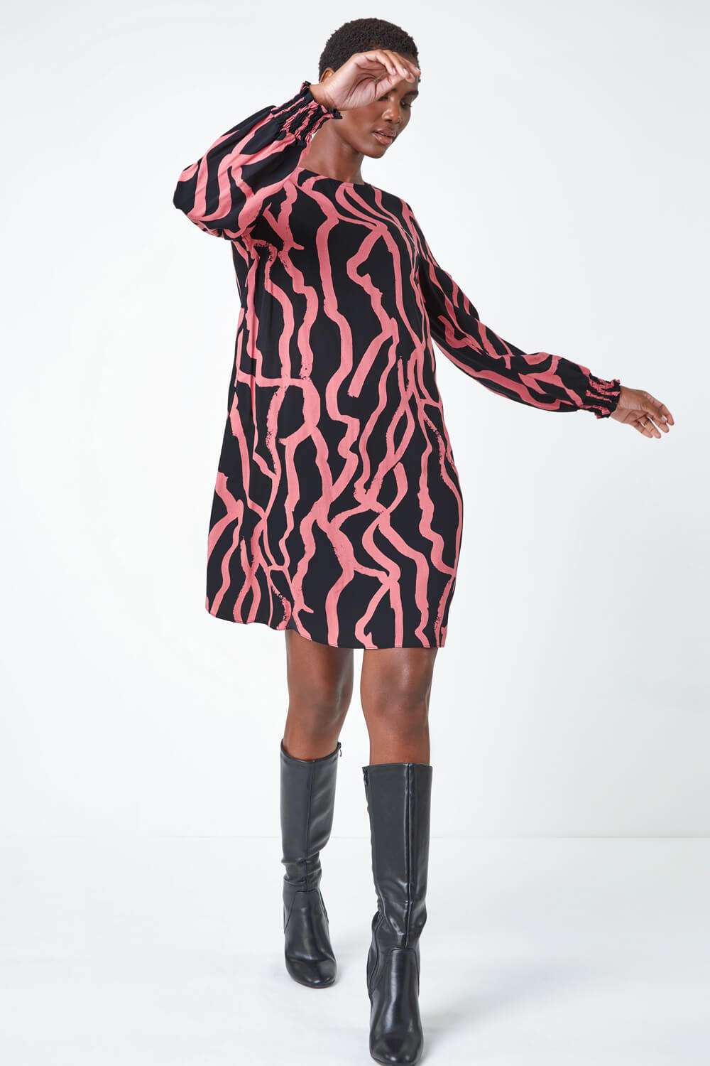 Rose Abstract Line Print Swing Dress, Image 2 of 5