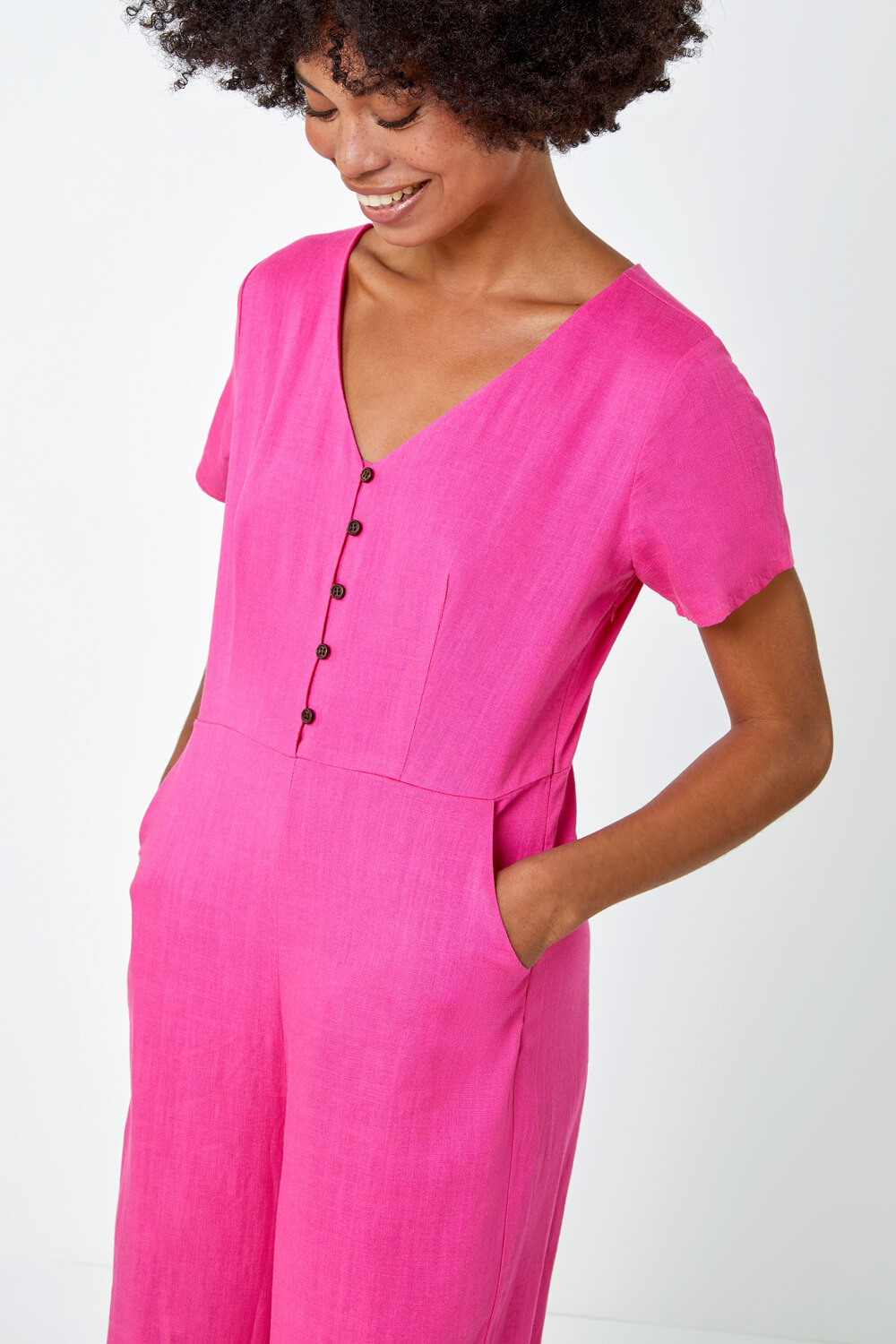 Fuchsia Cotton Blend Culotte Jumpsuit, Image 4 of 5