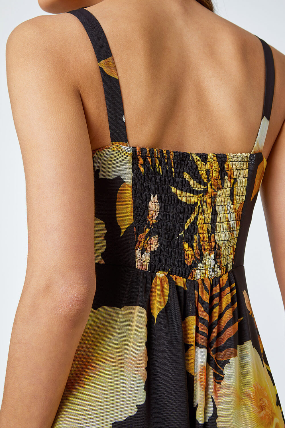Yellow Floral Print Stretch Maxi Dress, Image 5 of 5