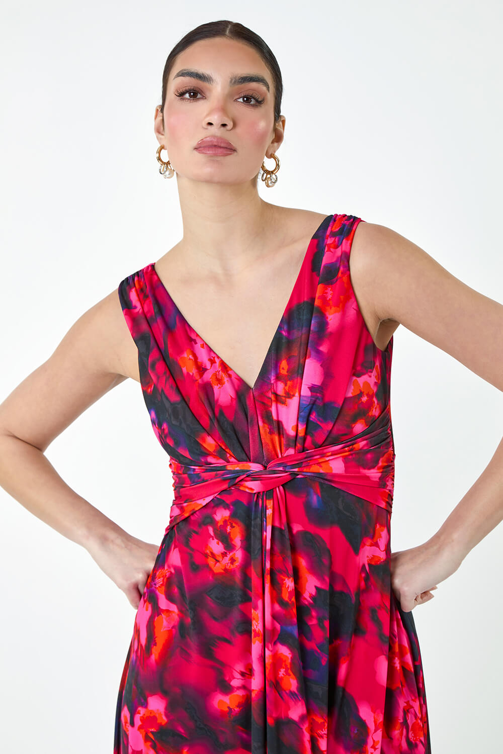 CERISE Floral Knot Front Maxi Dress, Image 4 of 5