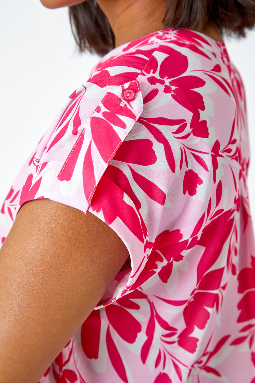 PINK Floral Print Pleat Front Top, Image 5 of 5