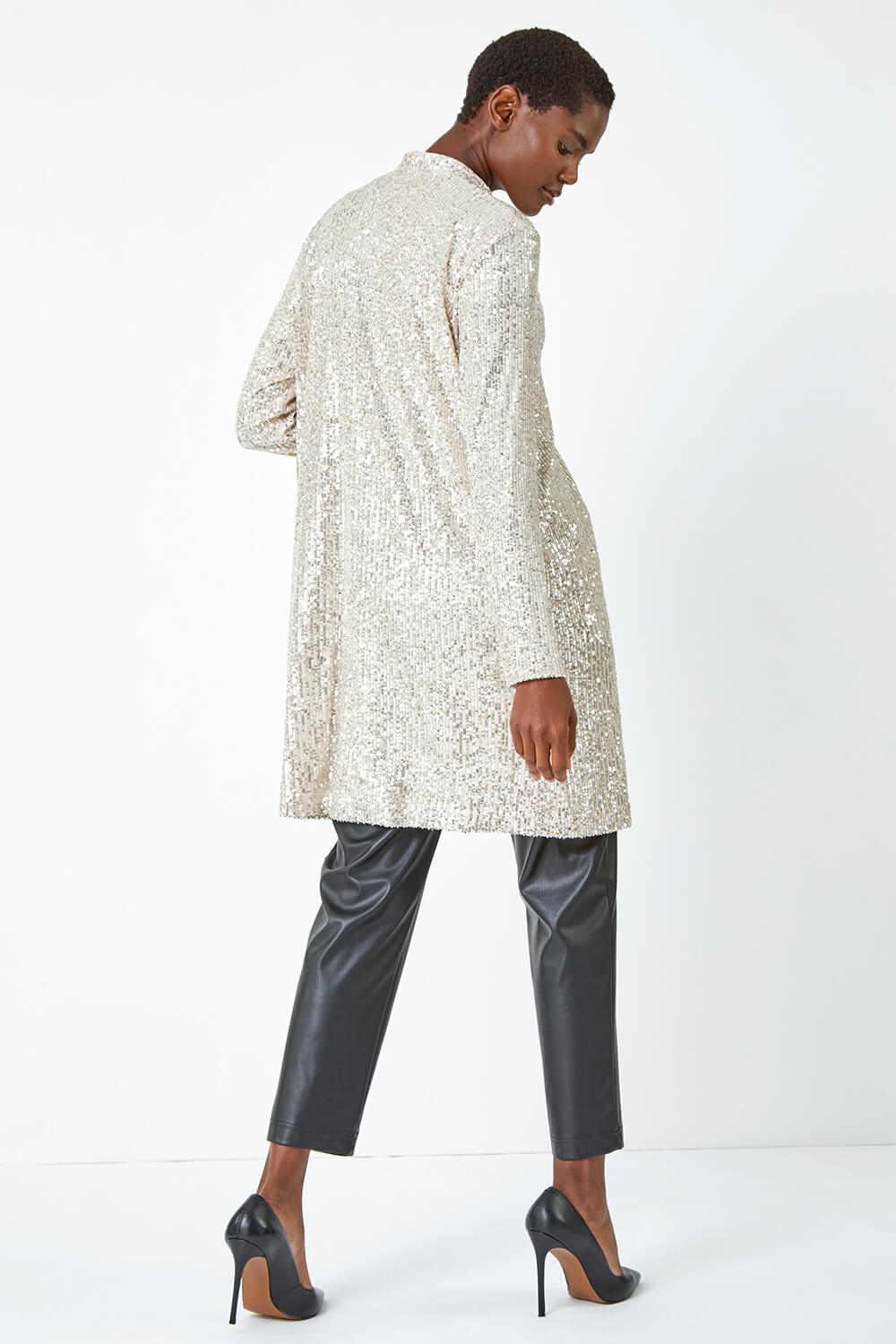 Silver Longline Sequin Stretch Jacket, Image 5 of 5