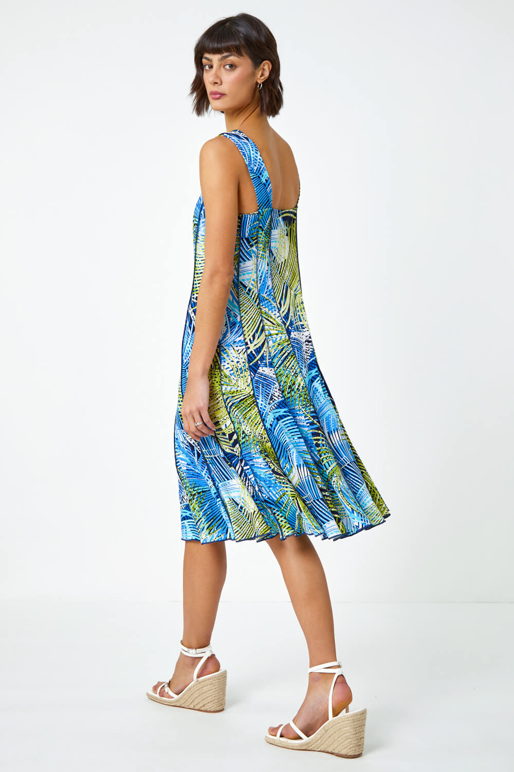 Lime Tropical Palm Print Stretch Panel Dress, Image 3 of 5