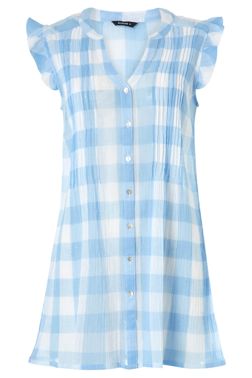 Light Blue  Check Pintuck Detail Blouse Top, Image 4 of 8