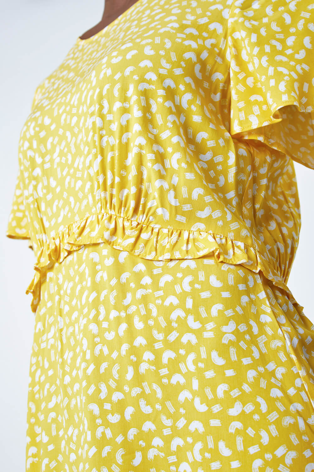 Yellow Ditsy Print Frill Waist Midi Dress, Image 6 of 6
