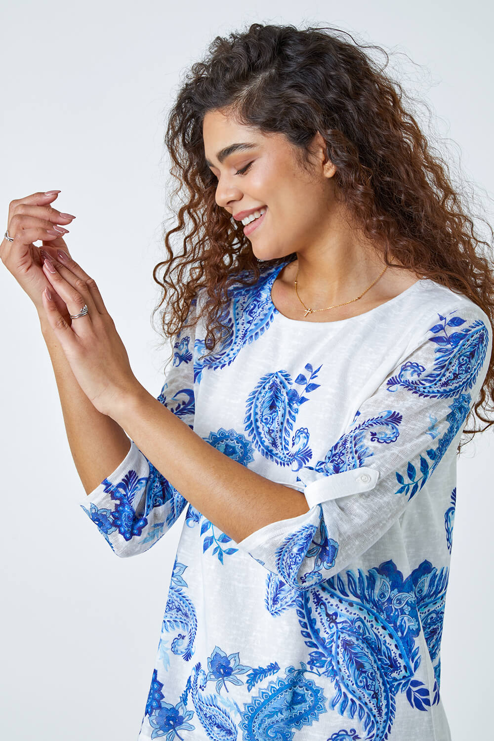 Blue Paisley Print Double Layer Top, Image 4 of 5
