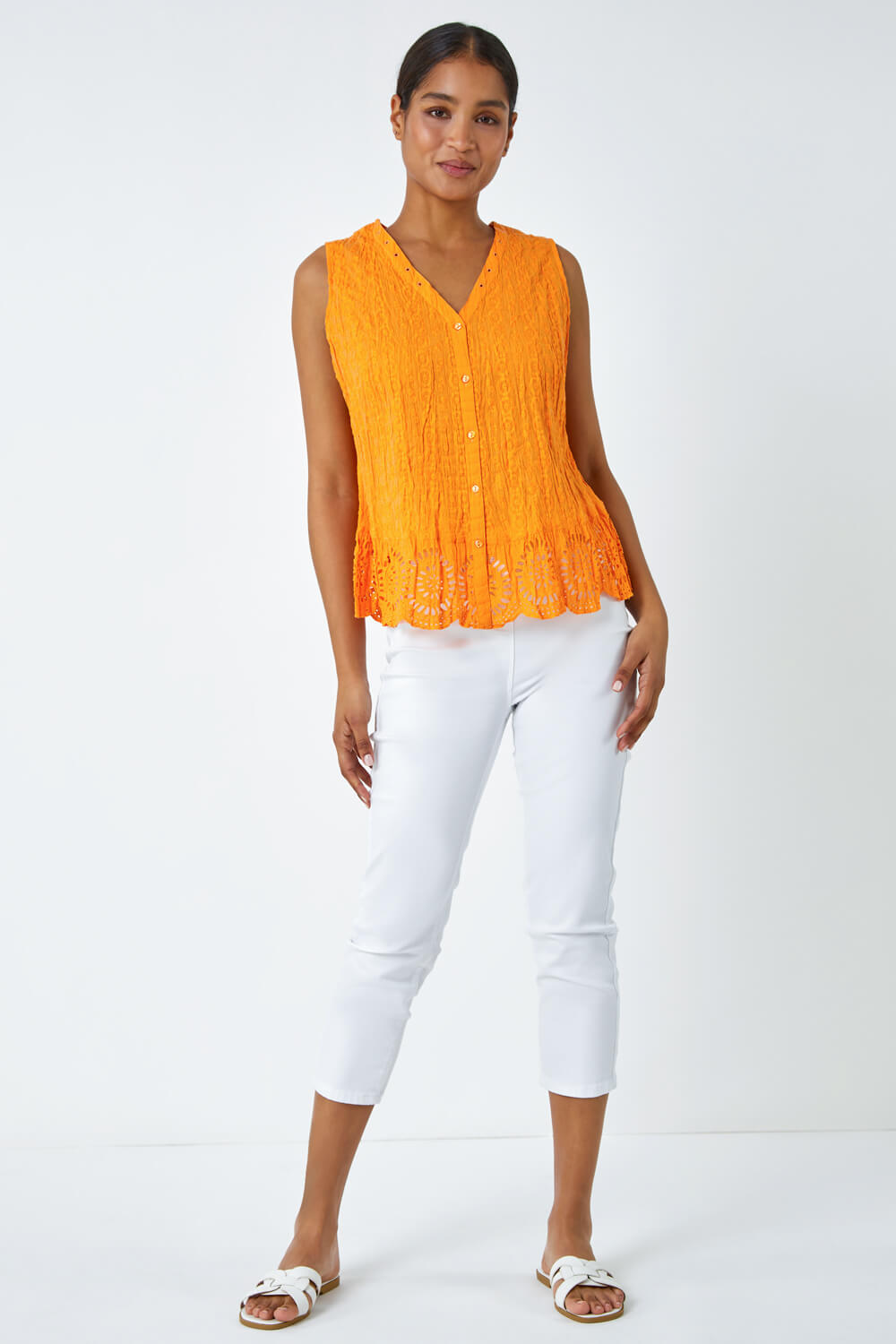 Amber Embroidered Sleeveless Crinkle Blouse, Image 4 of 5