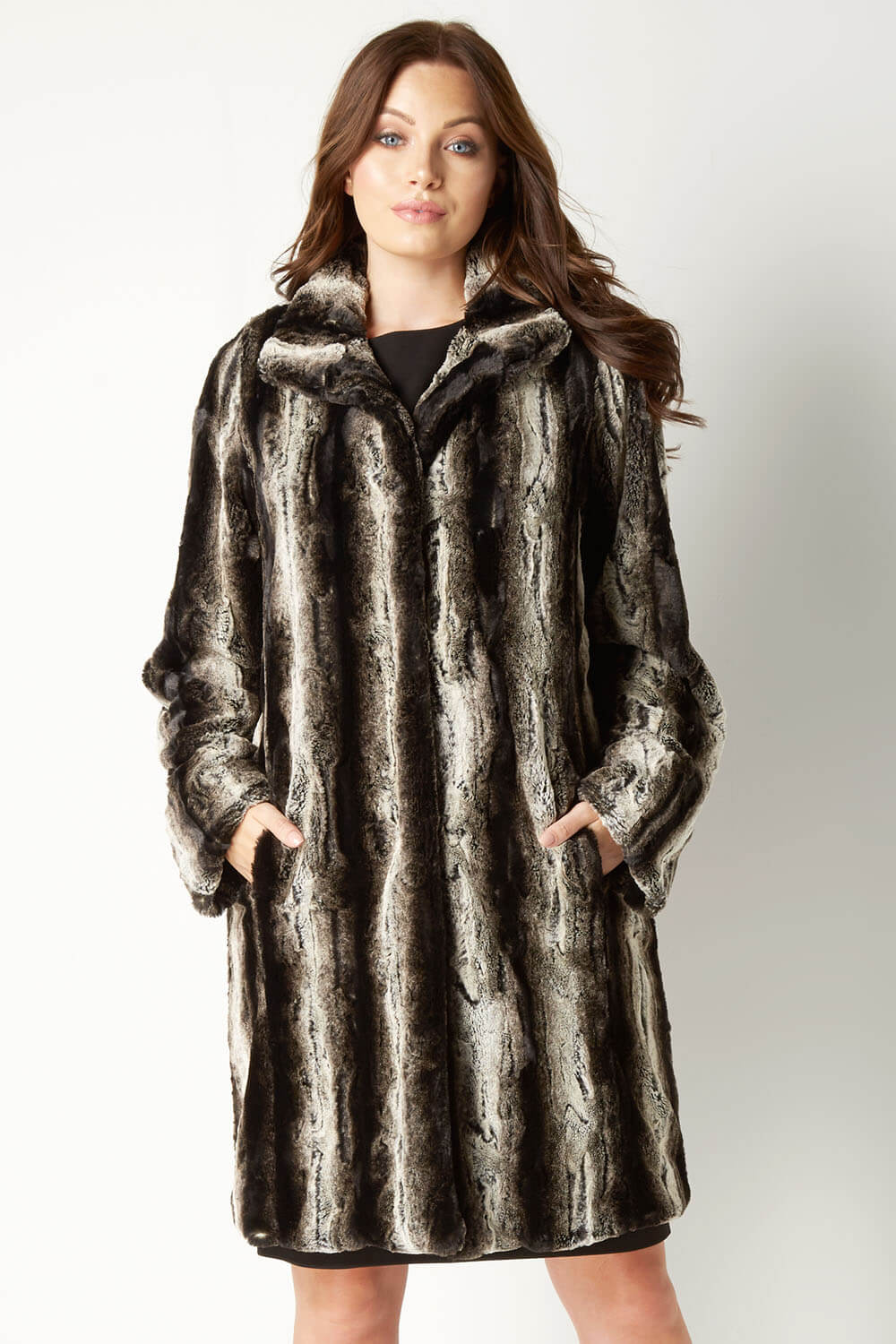 Mink Faux Fur Longline Coat, Image 2 of 4