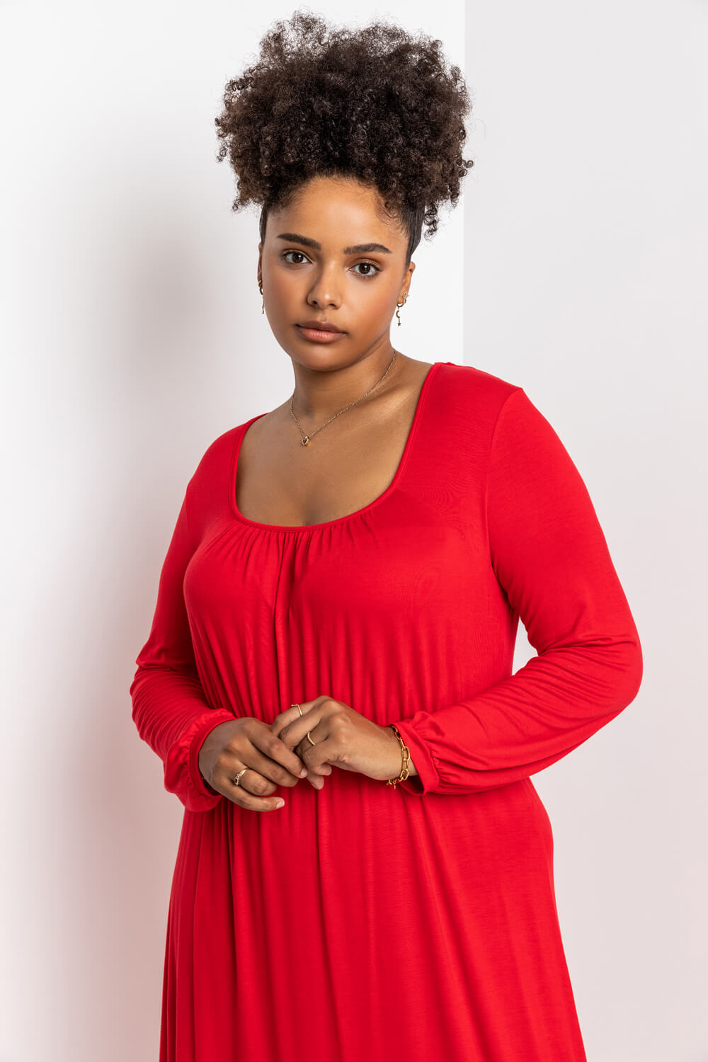 Red Curve Long Sleeve Jersey Midi Dress, Image 4 of 4