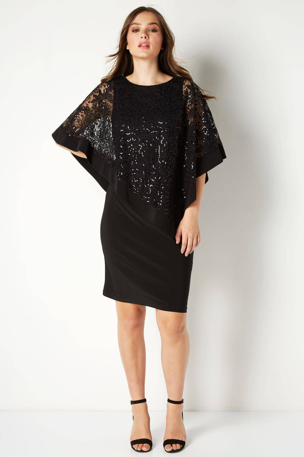 Black Sequin Lace Overlay Dress, Image 2 of 4