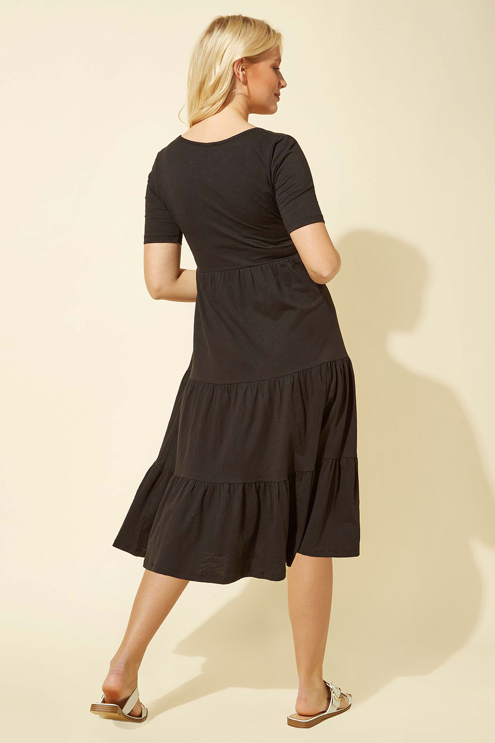 Black Tiered Jersey Midi Dress, Image 2 of 4