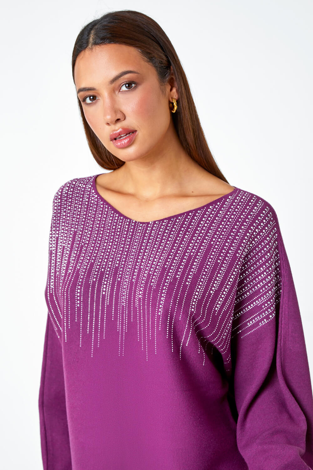 Purple Sparkle Embellished Knit Jumper, Image 4 of 5