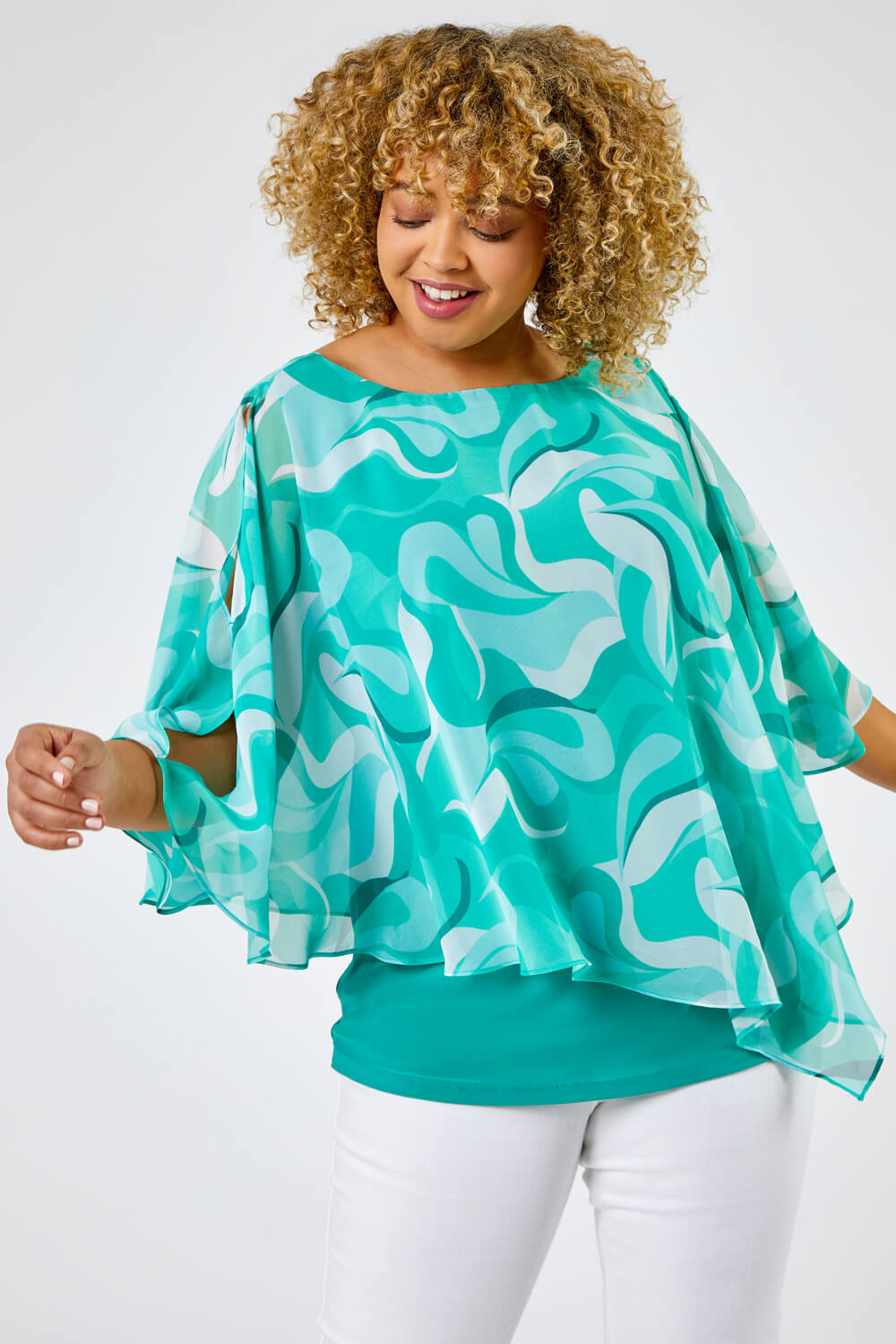 Catherines 100% Polyester Multi Color Blue Kimono Size 1X (Plus