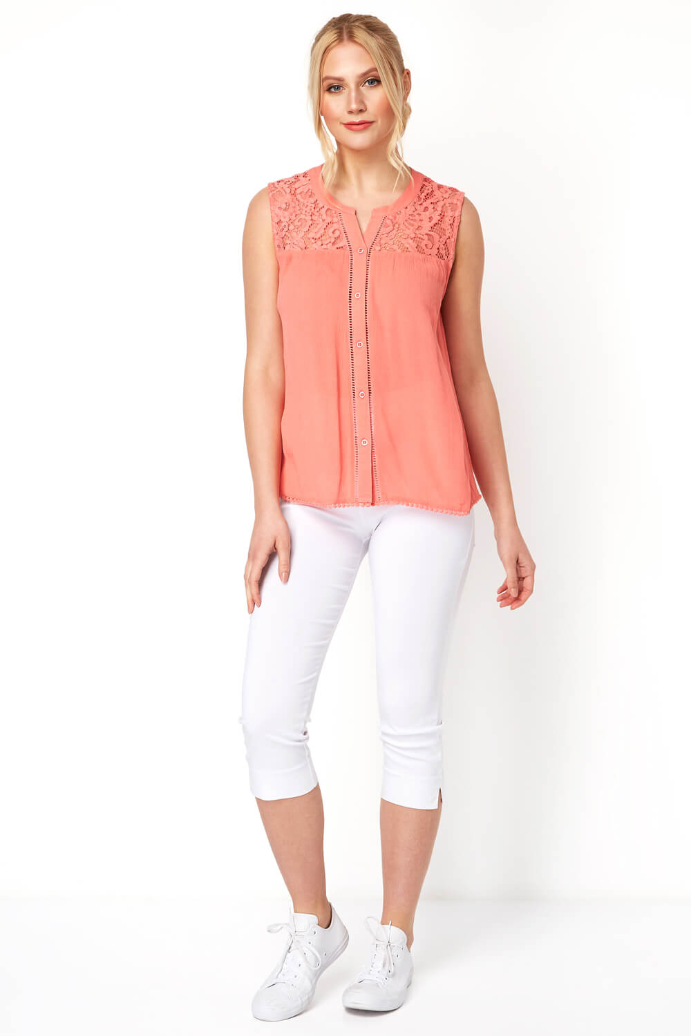 CORAL Lace Insert Button Up Blouse, Image 2 of 8