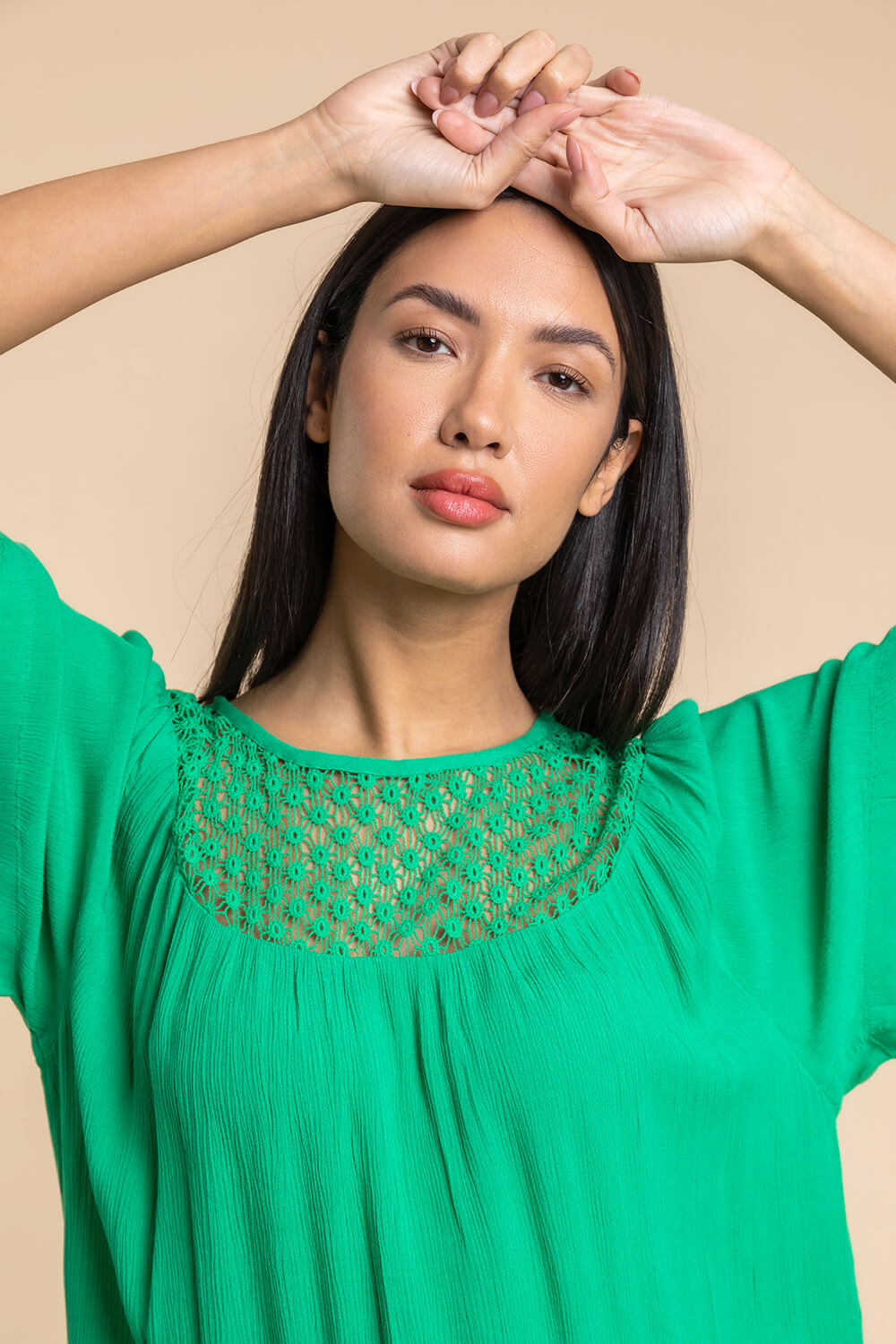 Green Lace Panel Tunic Top, Image 4 of 5