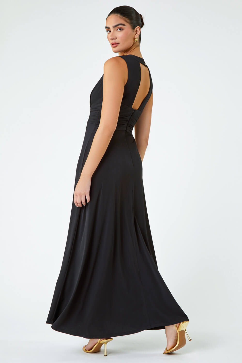 Black Buckle Detail Maxi Stretch Dress, Image 3 of 5
