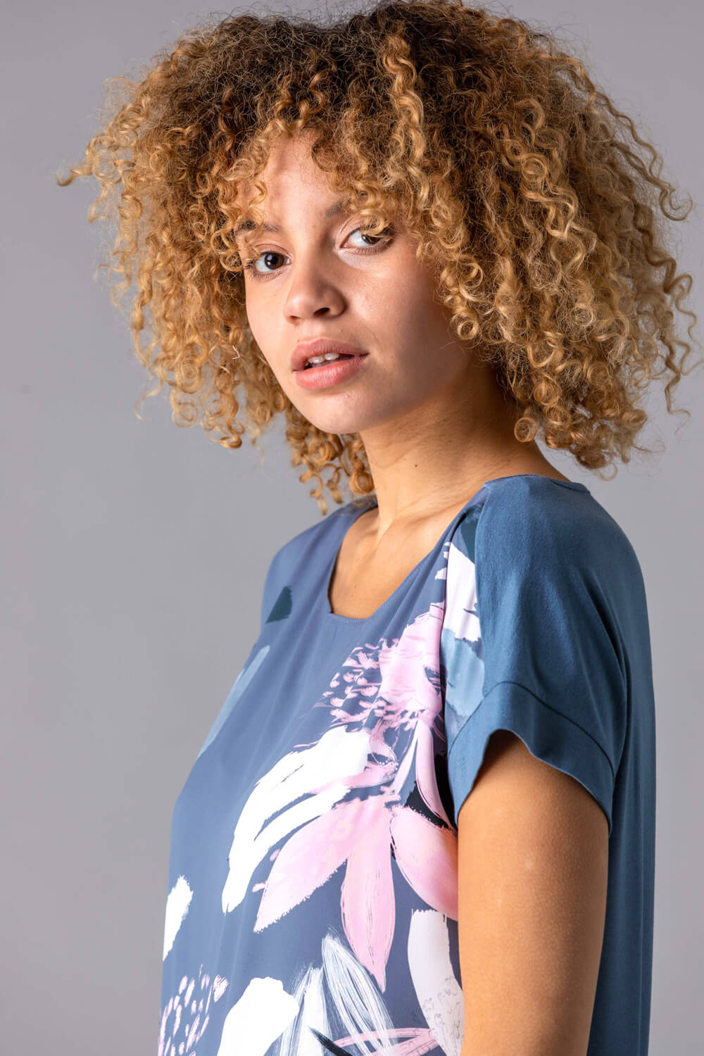 Multi  Abstract Leaf Print Stretch T-Shirt, Image 4 of 4