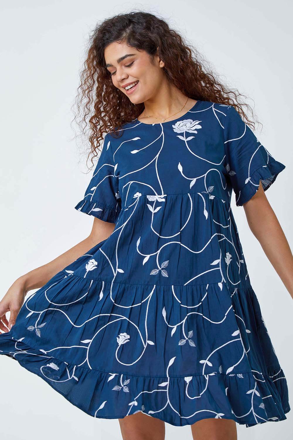 Cotton Embroidered Tiered Smock Dress