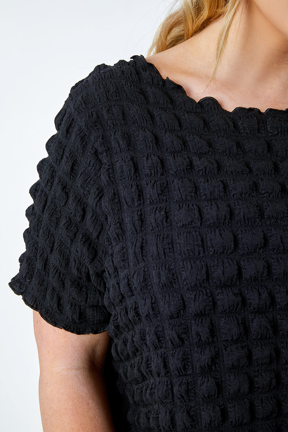 Black Curve Square Textured Stretch Top, Image 5 of 5
