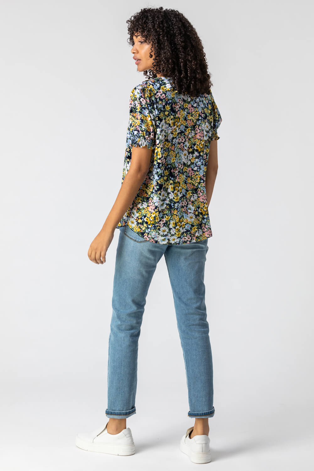 Blue Floral Print Frill Detail Blouse, Image 2 of 5