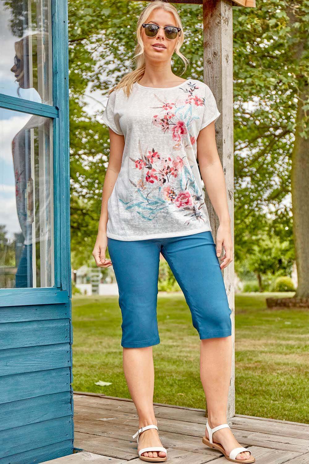 Ivory  Placement Floral Print Jersey T-Shirt, Image 3 of 3