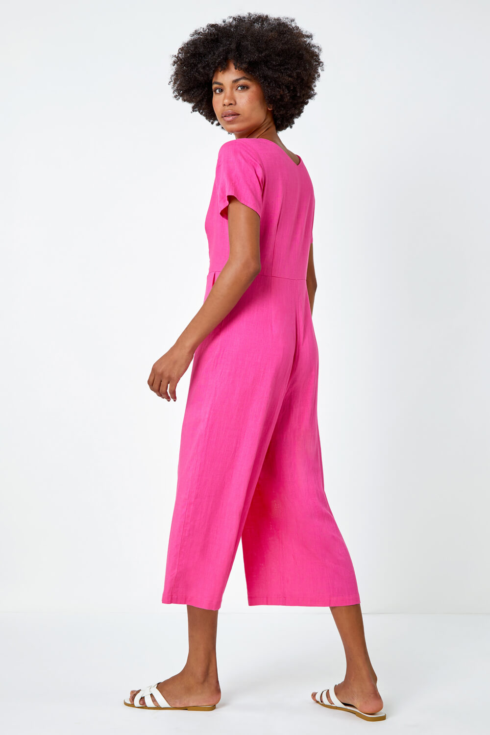 Fuchsia Cotton Blend Culotte Jumpsuit, Image 3 of 5