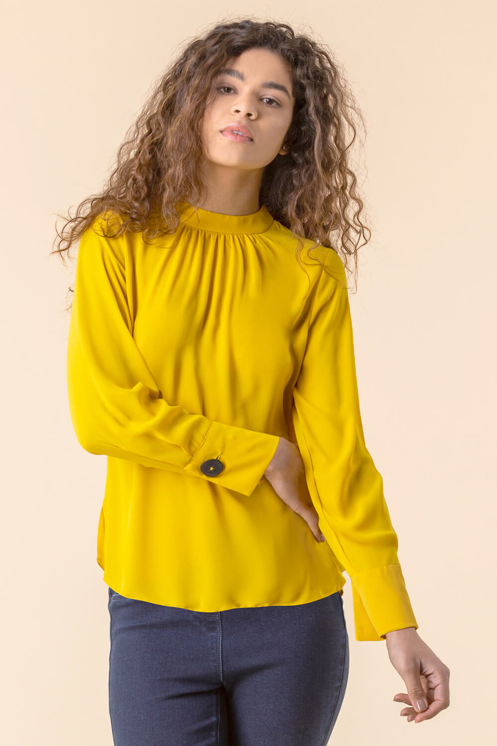 Amber High Neck Pleat Detail Blouse, Image 2 of 5